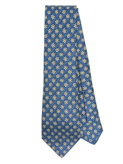 Kiton Floral-print Silk Tie In Blue