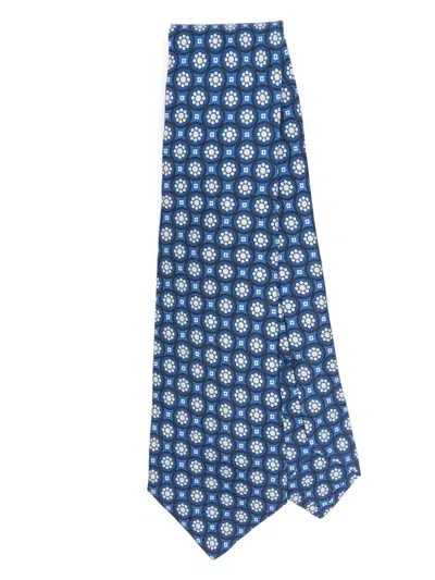 Kiton Floral-print Silk Tie In Blue