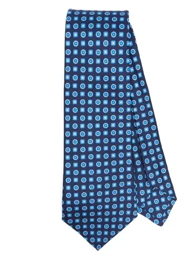 Kiton Geometric-print Silk Tie In Blue