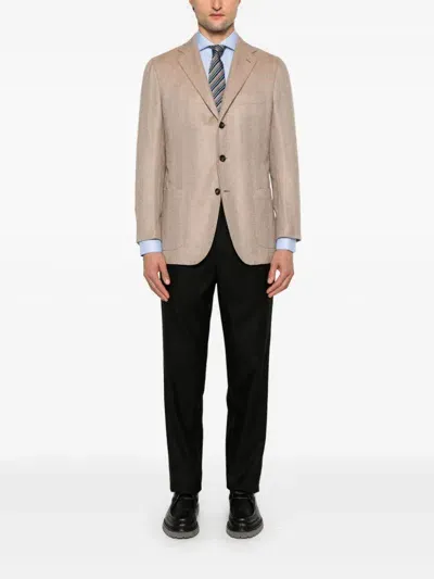 Kiton Herringbone Blazer In Brown