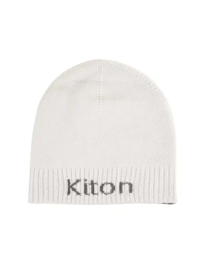 Kiton Logo Intarsia Beanie Hat In White