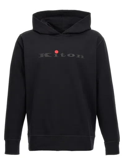 Kiton Logo Print Hoodie In Black