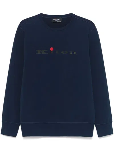 Kiton Logo-rubberised Cotton Sweatshirt In Blue