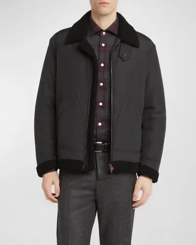 Kiton Men's Shearling-trim Bomber Jacket In Blk