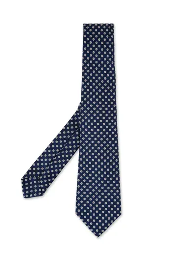 Kiton Navy Blue Tie With Daisies