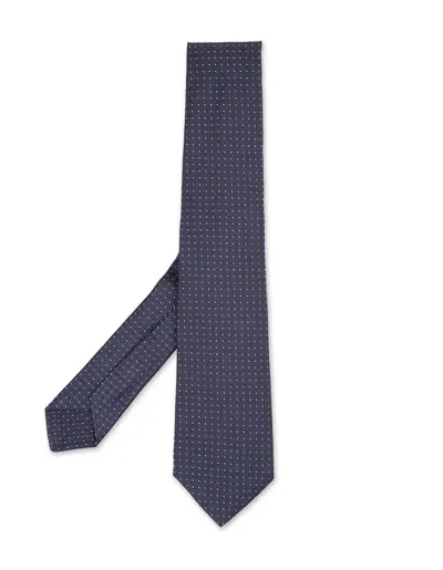 Kiton Night Blue Tie With White Micro Pattern