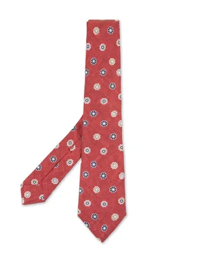 Kiton Red Tie With Flower Pattern