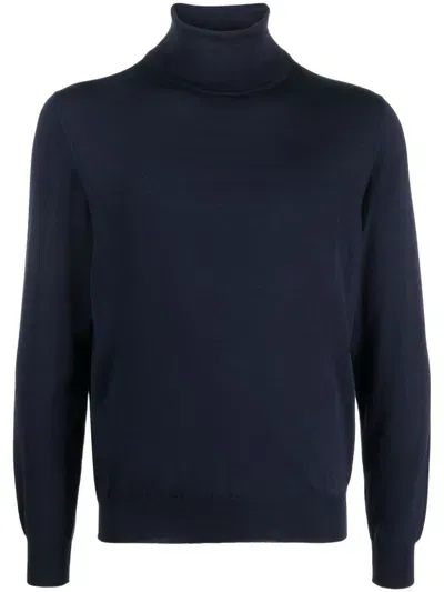 Kiton Roll-neck Wool Jumper In Blue