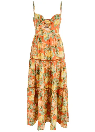 Kitri Immy Printed Linen-blend Maxi Dress In Orange