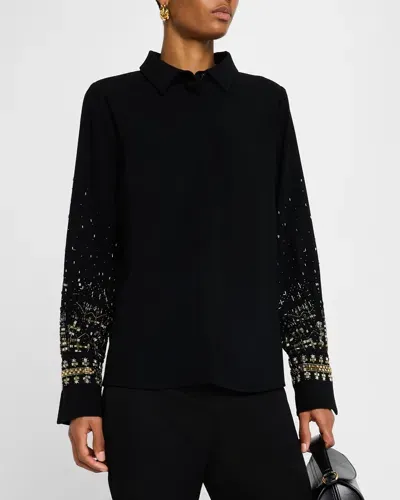 Kobi Halperin Chai Beaded Satin Blouse In Black