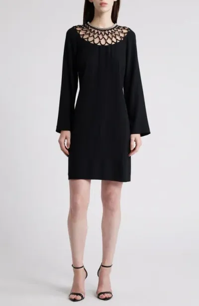 Kobi Halperin Chain Net Yoke Long Sleeve Shift Dress In Black