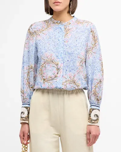 Kobi Halperin Darcie Floral-print Cotton Blouse In Skyline Multi