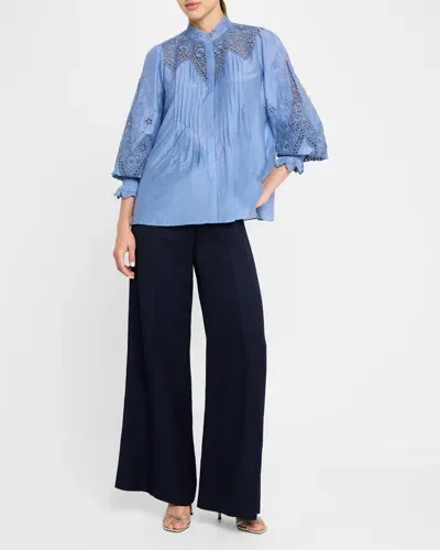 Kobi Halperin Delta Embroidered Cotton-silk Blouse In Periwinkle