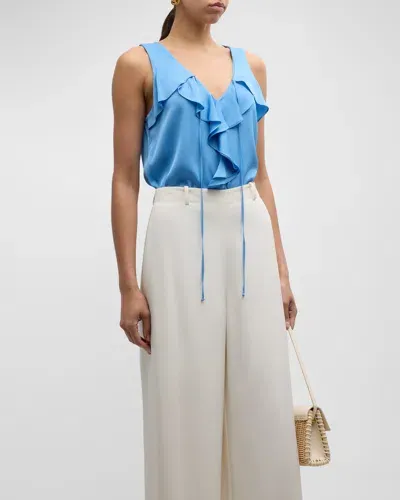 Kobi Halperin Demy Sleeveless Ruffle Blouse In Skyline