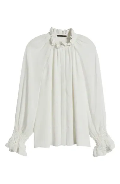 Kobi Halperin Effie Shirred Ruffle Neck Chiffon Top In Ivory