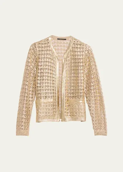 Kobi Halperin Eve Metallic Open-stitch Cardigan Sweater In Gold