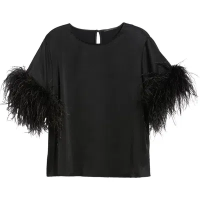 Kobi Halperin Monte Feather Trim Top In Black