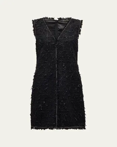 Kobi Halperin Frayed Tweed N-neck Mini Dress In Black