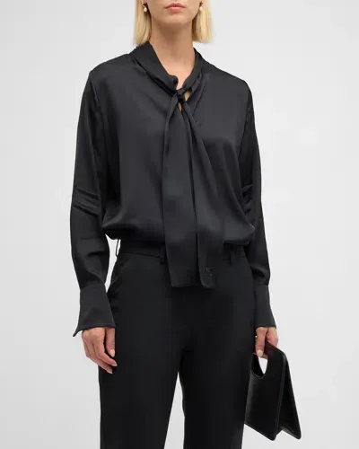 Kobi Halperin Leni Tie-neck Button-down Blouse In Black