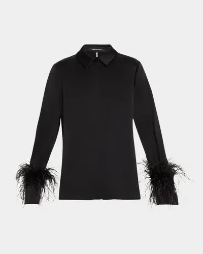 Kobi Halperin Murphy Feather-trim Collared Blouse In Black