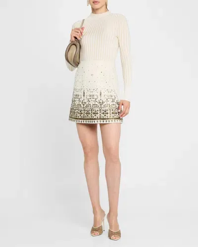 Kobi Halperin Sheyla Beaded Straight Wool Mini Skirt In Ivory