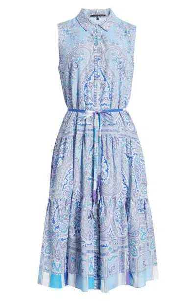 Kobi Halperin Vivi Paisley Sleeveless Cotton Shirtdress In Powder Blue Multi