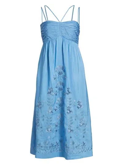 Kobi Halperin Ariella Pleated Floral-embroidered Midi Dress In Skyline