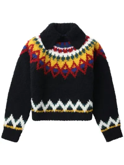 Kolor Patterned Intarsia-knit Jumper In Black