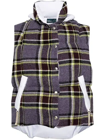 Kolor Plaid Pattern Puffer Vest Jacket In Purple