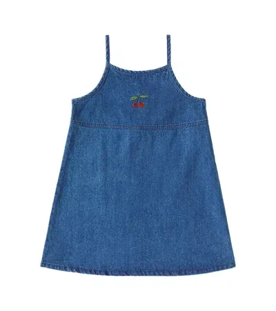 Konges Slojd Kids' Magot Embroidered Denim Dress In Blue