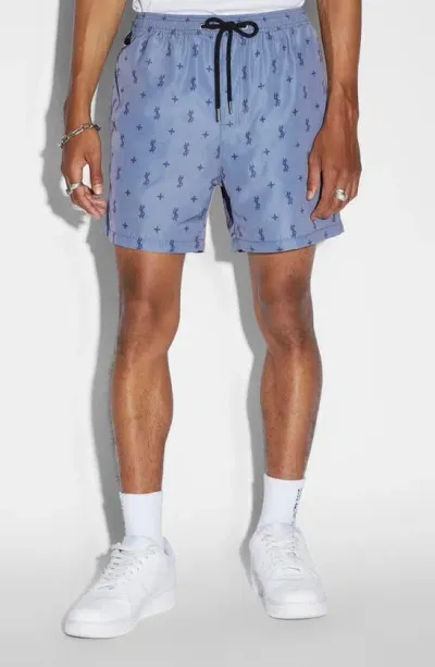 Ksubi Allstar Logo Print Water Resistant Drawstring Board Shorts In Blue