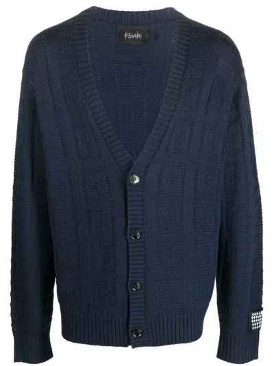 Ksubi Logo-intarsia Wool-blend Cardigan In Blue