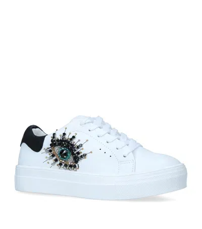 Kurt Geiger Kids' Leather Embellished Eye Sneakers In White