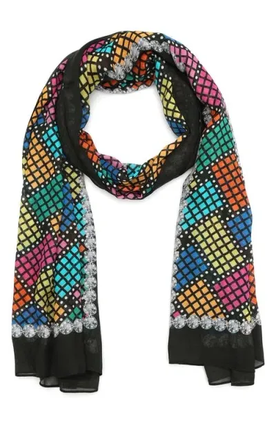 Kurt Geiger London Basket Weave Crystal Print Oblong Scarf In Black