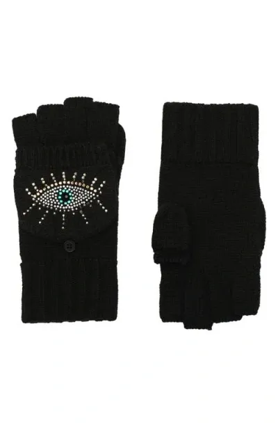 Kurt Geiger London Evil Eye Convertible Crystal Embellished Mittens In Black