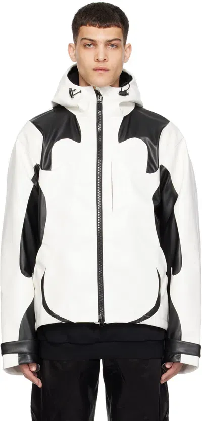 Kusikohc White & Black Paneled Faux-leather Jacket In Black/cannoli Cream