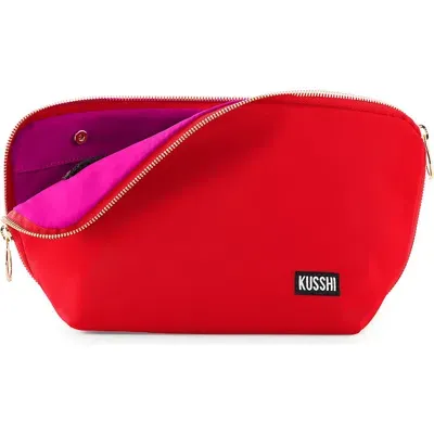 Kusshi Signature Makeup Bag In Candy Apple Red/pink Nylon