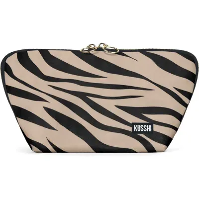 Kusshi Signature Makeup Bag In Zebra Beige/fuschia