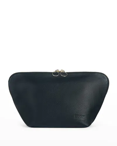 Kusshi Vacationer Leather Makeup Bag, Navy In Black