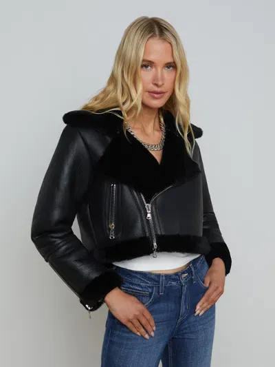 L Agence Pike Shearling Leather Jacket In Black