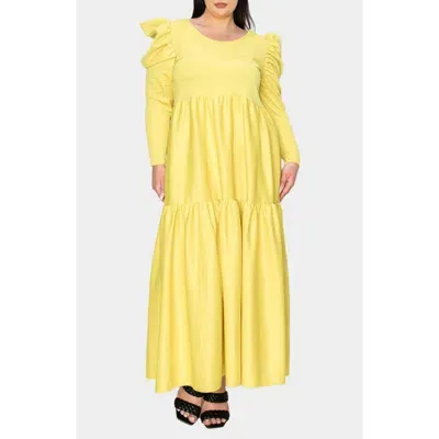 L I V D Isabel Long Sleeve Tiered Maxi Dress In Yellow