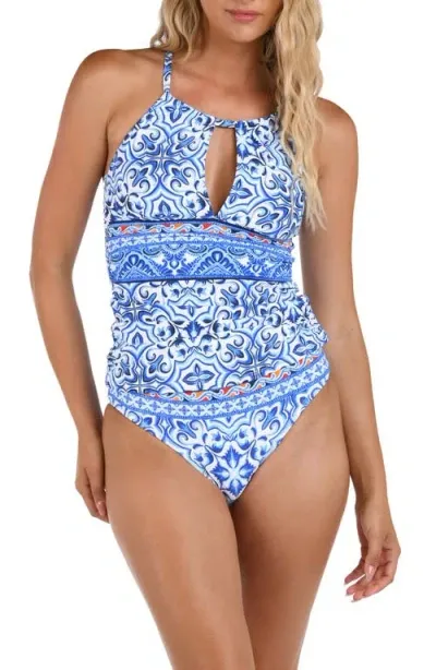 La Blanca Alboran High Neck Keyhole Tankini In Blue