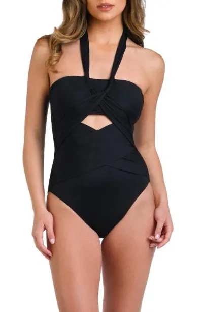 La Blanca Island Goddess Draped Bandeau One-piece Swimsuit In Black