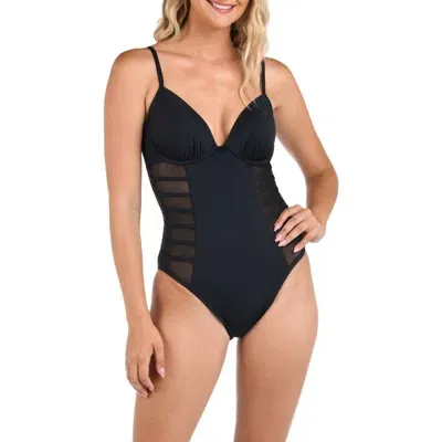 La Blanca Island Mesh Stripe Mesh Underwire One-piece Swimsuit In Black