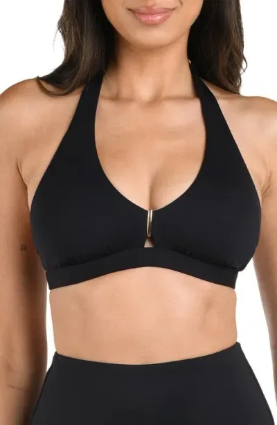 La Blanca Luxe V-neck Halter Bikini Top In Black