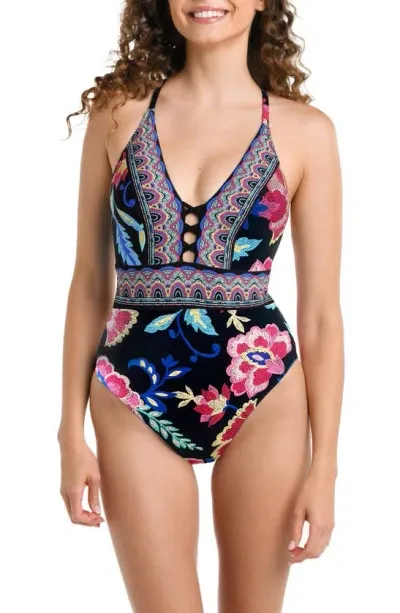 La Blanca Midnight Plunge One-piece Swimsuit In Black