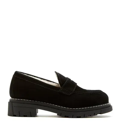 La Canadienne Devin Suede Shearling Penny Loafers In Black