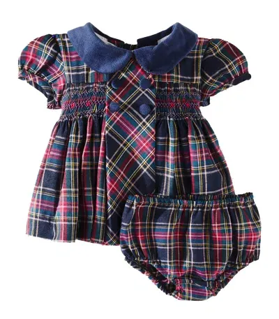 La Coqueta Baby Arcadia Cotton-blend Dress And Bloomers Set In Blue