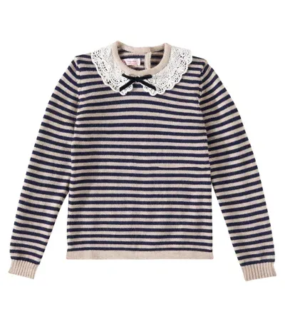 La Coqueta Kids' Blanca Striped Wool Sweater In Blue