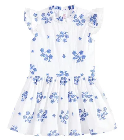 La Coqueta Kids' Rita Floral Ruffled Cotton Dress In White